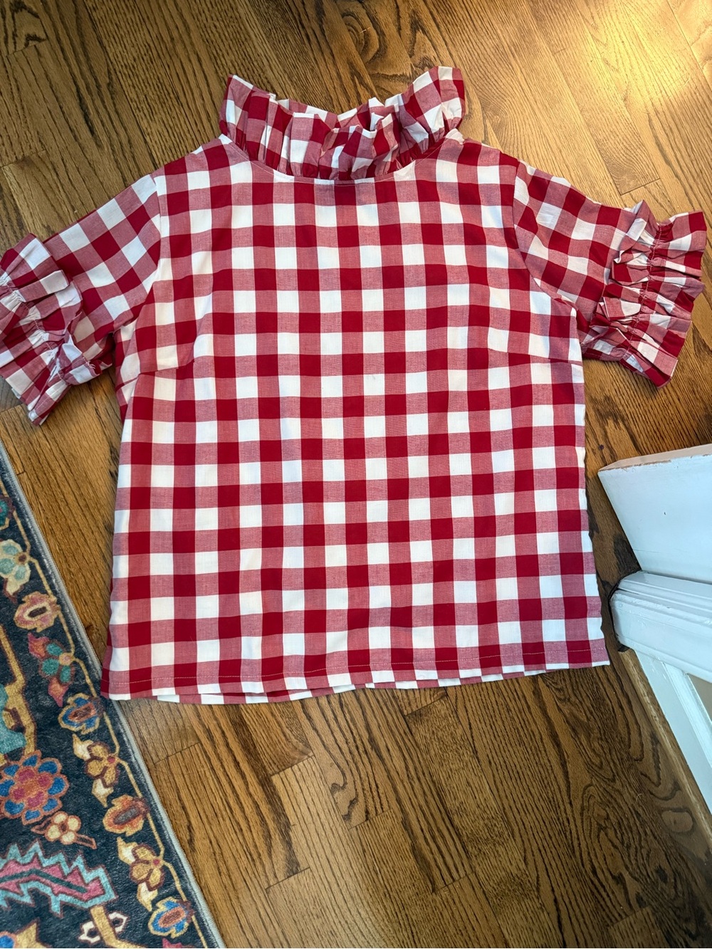 Sz is XXL Elizabeth Wilson Designs Mary Margaret Top- Red Gingham Check